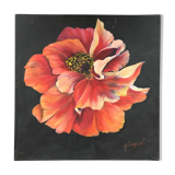 Pink peony painting on black background