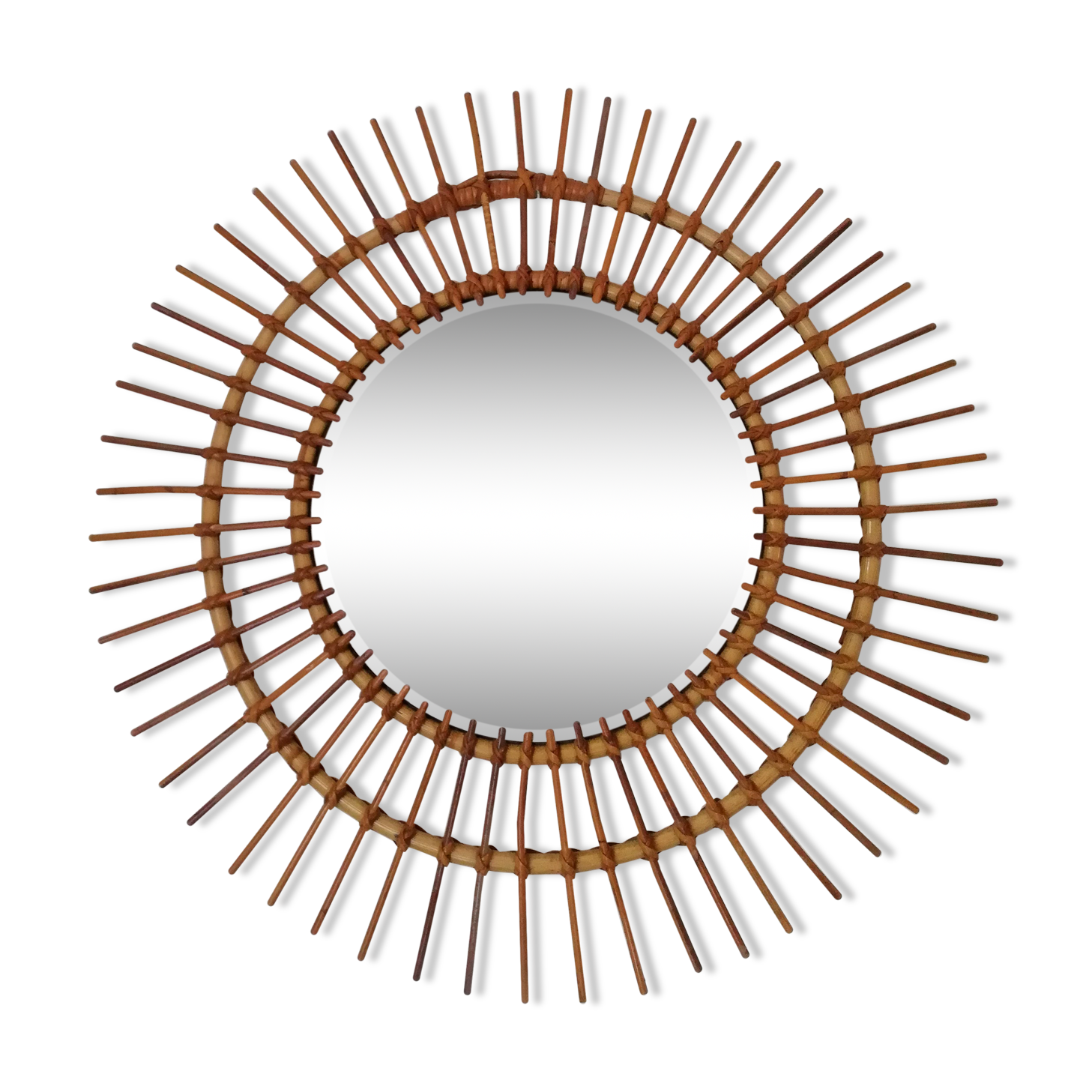 Miroir rotin 1960 biseauté 70x70cm