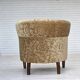 1960s, Danish vintage armchair, green furniture velour, ash wood legs.