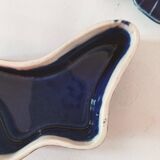 Vintage blue enameled ceramic butterfly box signed alpho