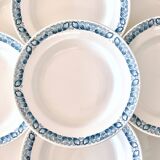 9 assiettes anciennes Longchamp terre de fer bleue "Marcel"