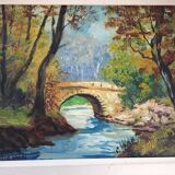 Tableau pont Romain signé Janin