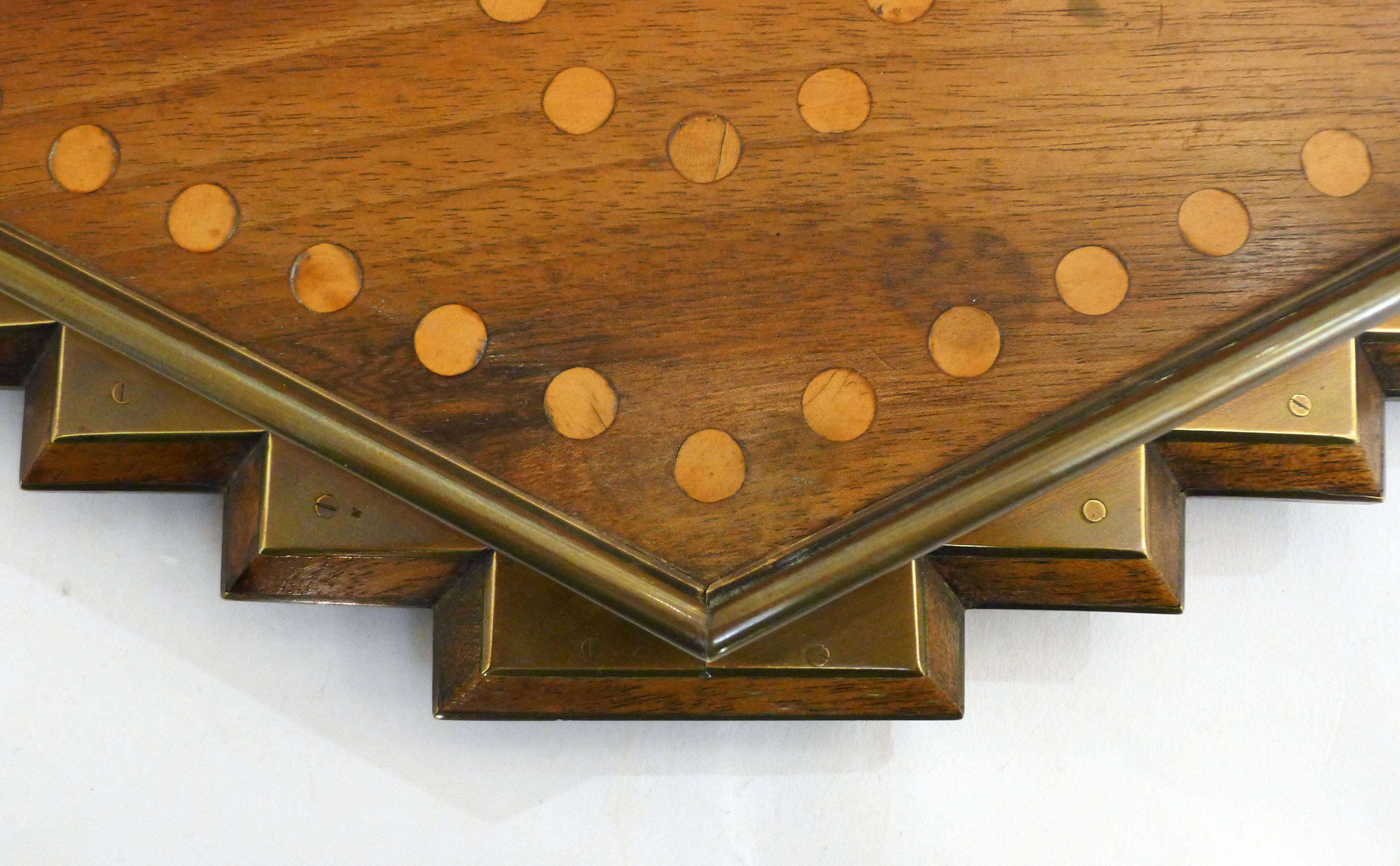 Diamond-shaped wood and brass tray