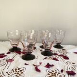 6 large pink art deco wine or water glasses with black stem