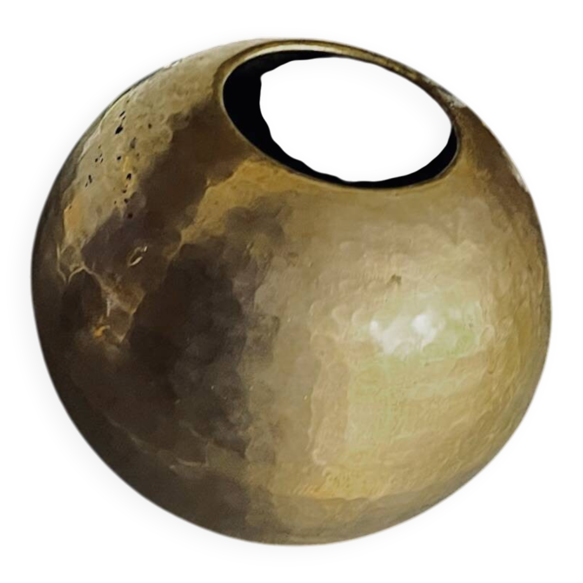 Antique decorative round vase in hammered brass