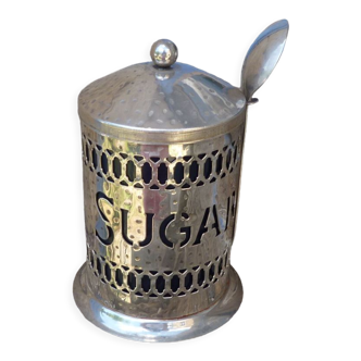 Openwork sugar jar in plated silver and dark blue plastic glass