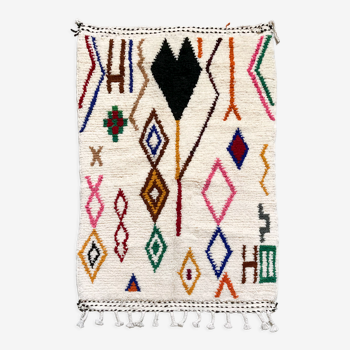 Tapis berbère marocain azilal écru à motifs multicolores 180x101cm