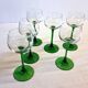 6 Alsatian wine glasses with green stems and fine rims in very good condition.