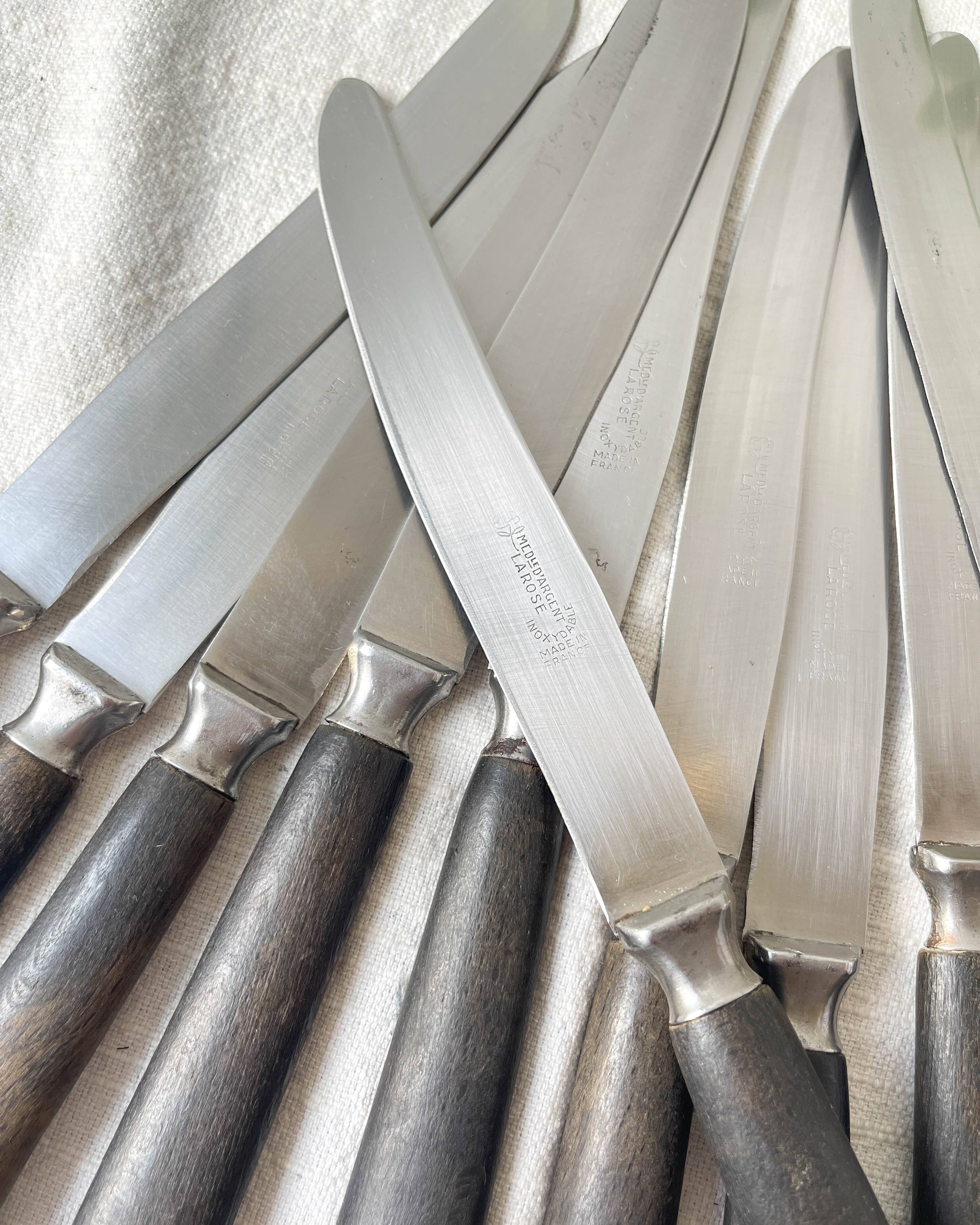 10 Vintage knives in wood and steel LA ROSE, silver medal, France