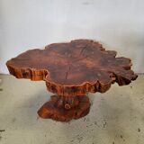 Brutalist table trunk old elm magnifying glass
