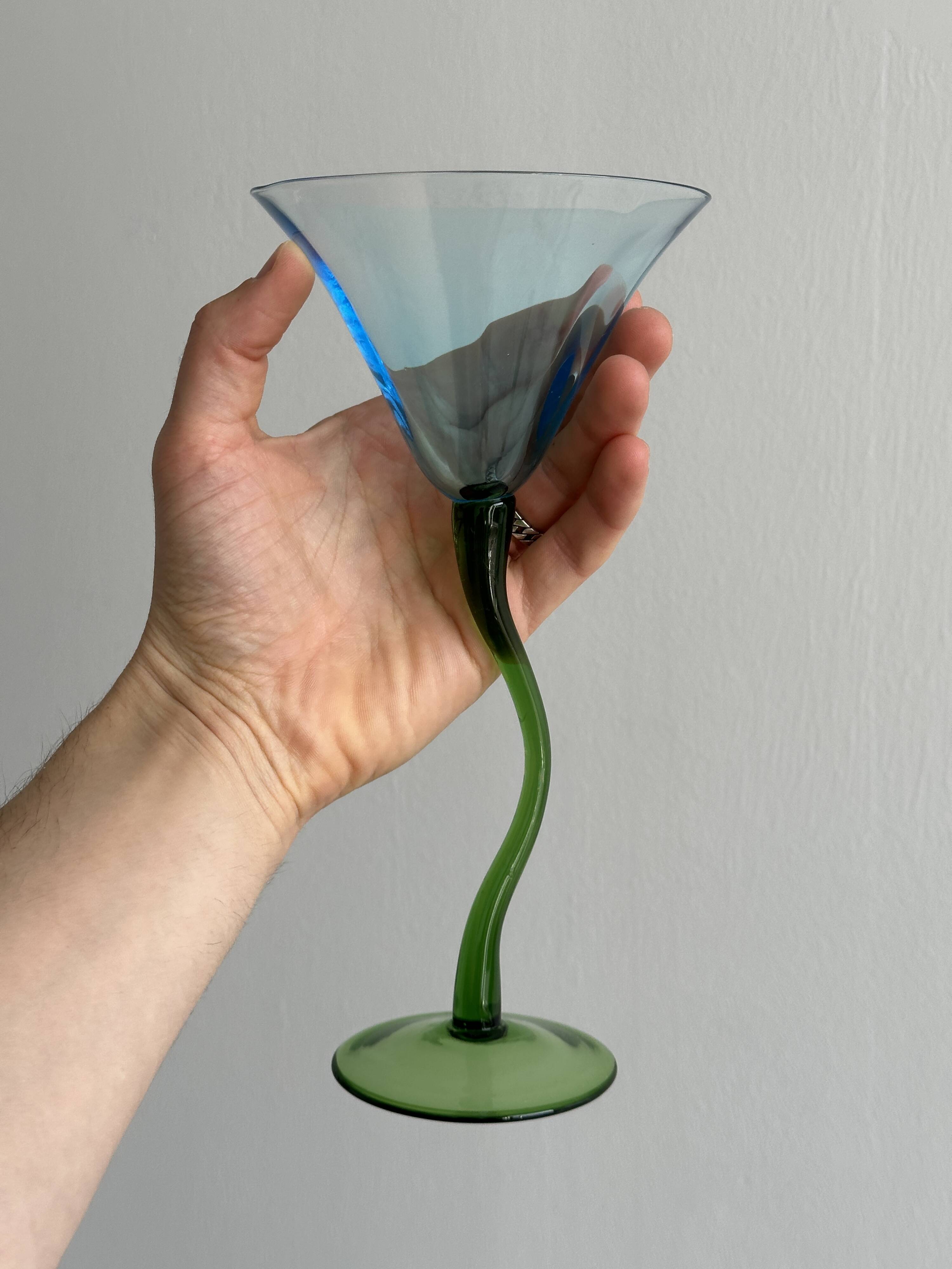 Ensemble de 4 verres à cocktail vintage aux pieds torsadés verts