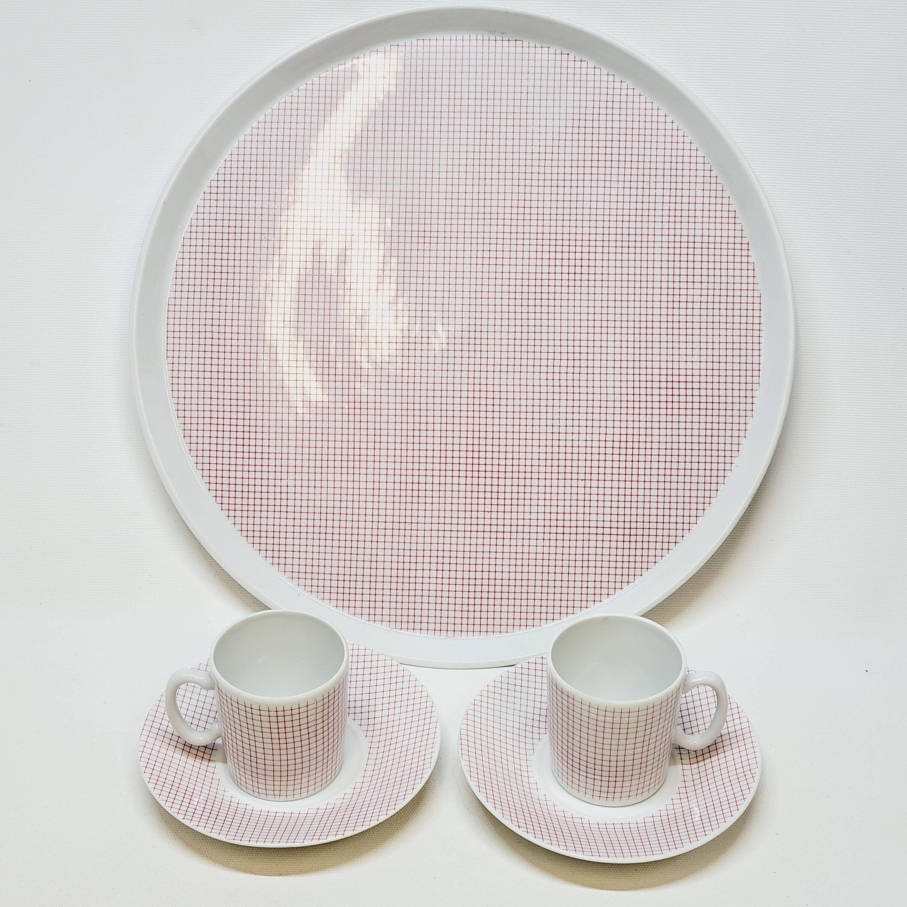 Pie Dish + 2 Vichy Porcelain Cups Philippe Deshoulières Lourioux