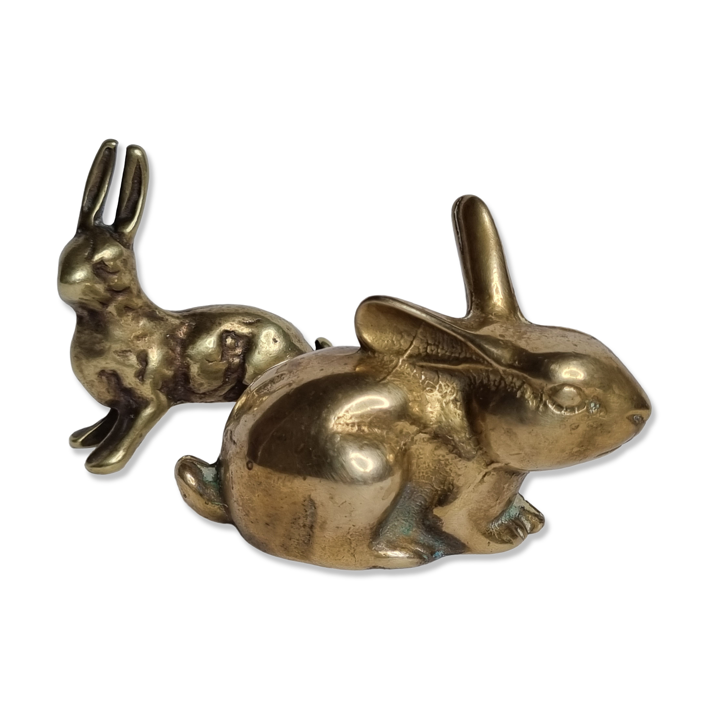 Duo of rabbit and hare in ancient bronze