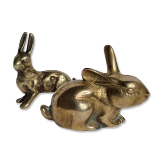 Duo of rabbit and hare in ancient bronze
