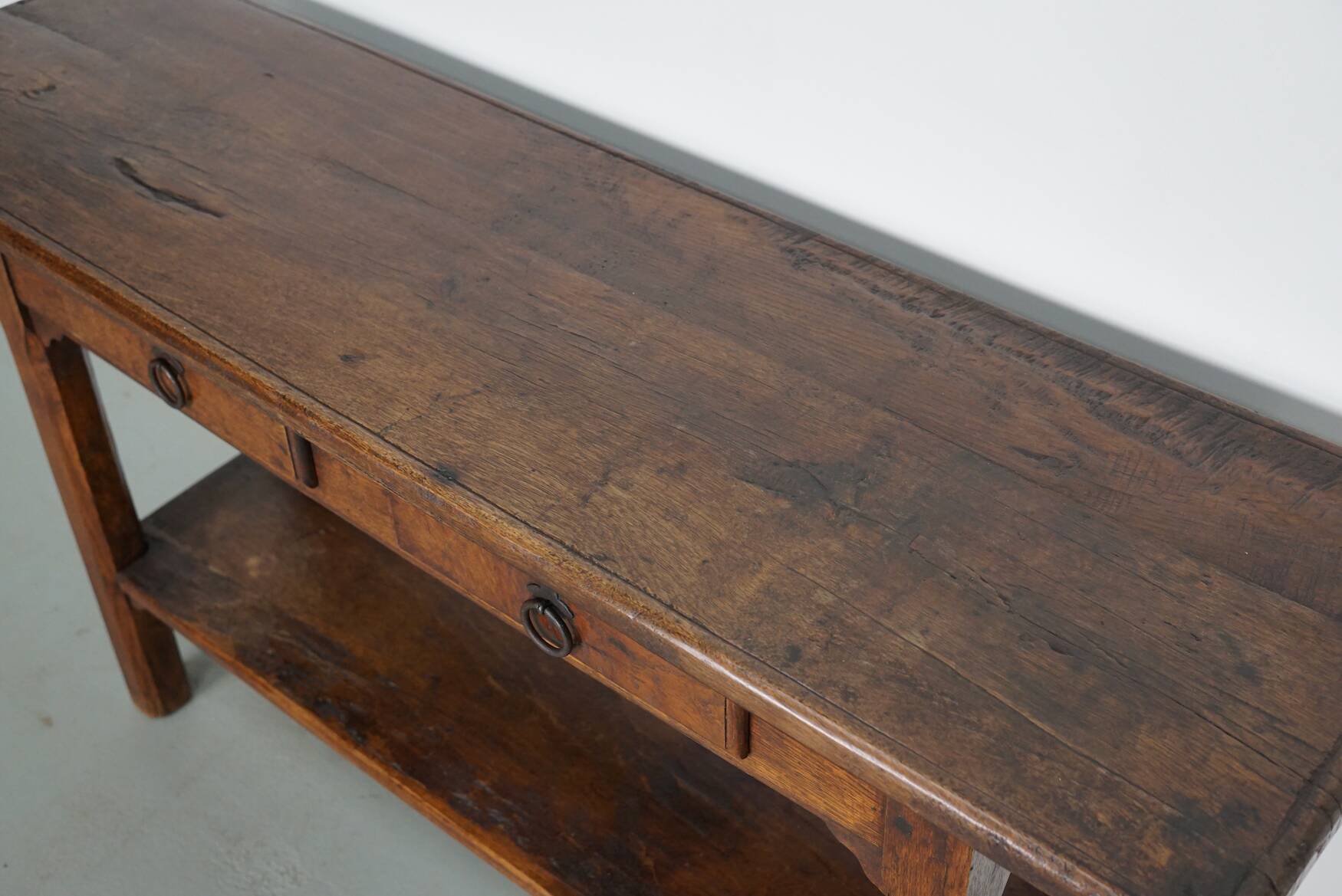 Antique French Rustic Farmhouse Oak Side Table, 19th Century