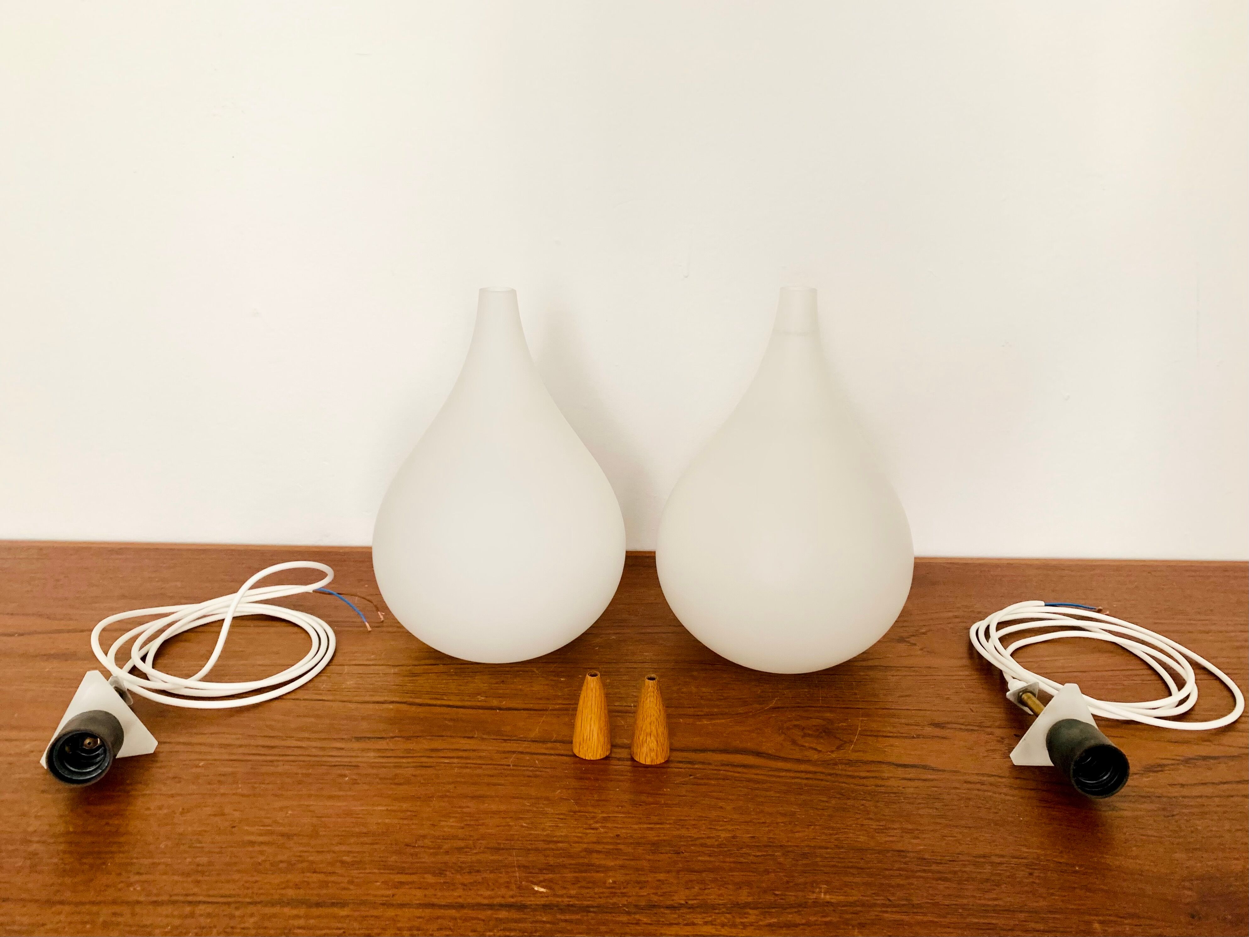 Set of 2 Swedish Opaline Pendant Lamps by Uno and Östen Kristiansson for Lu