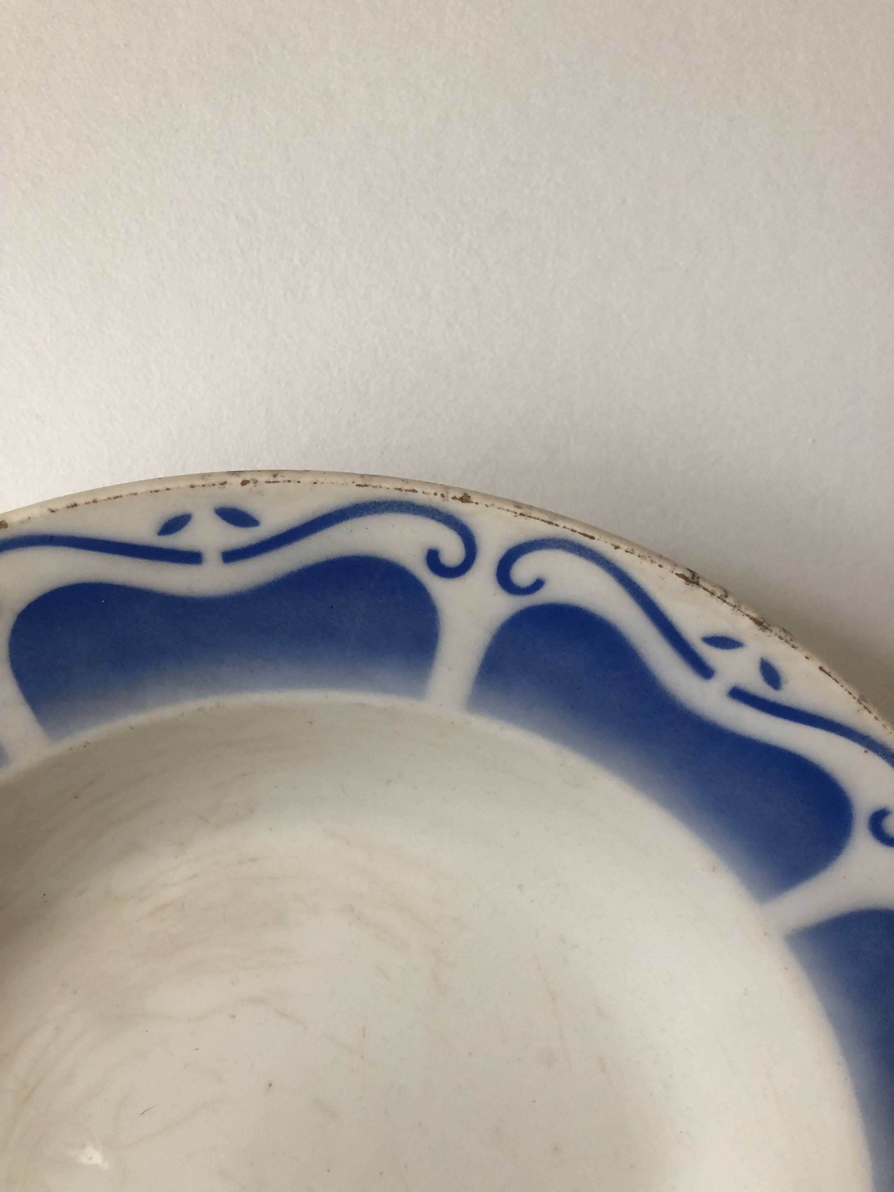 Vintage hollow dish in royal blue arabesque earthenware