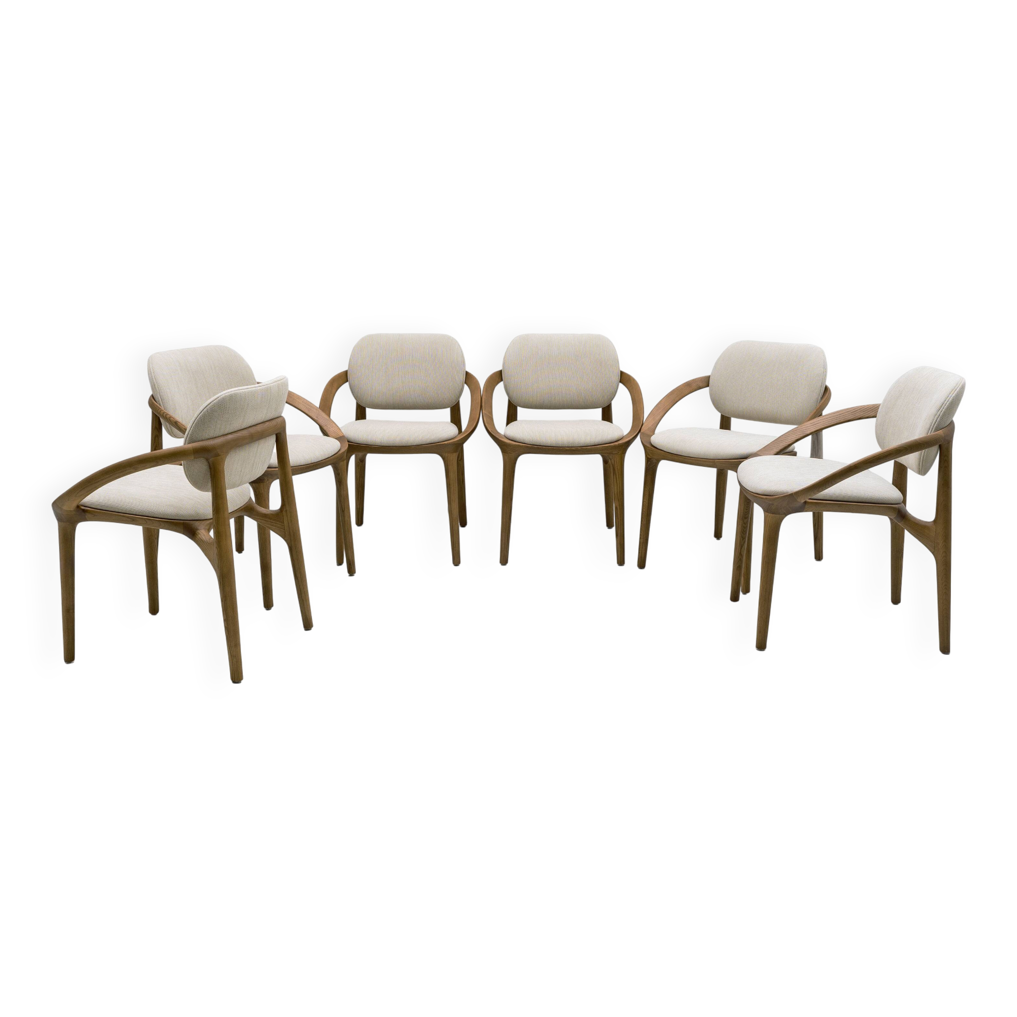 Set of Six Italian Contemporary Dining Chairs with Sculptural Curved Frame