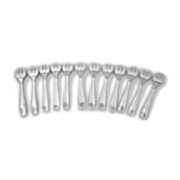 Alfénide, Christofle Saigon 12 oyster forks, Art Deco in silver-plated metal.