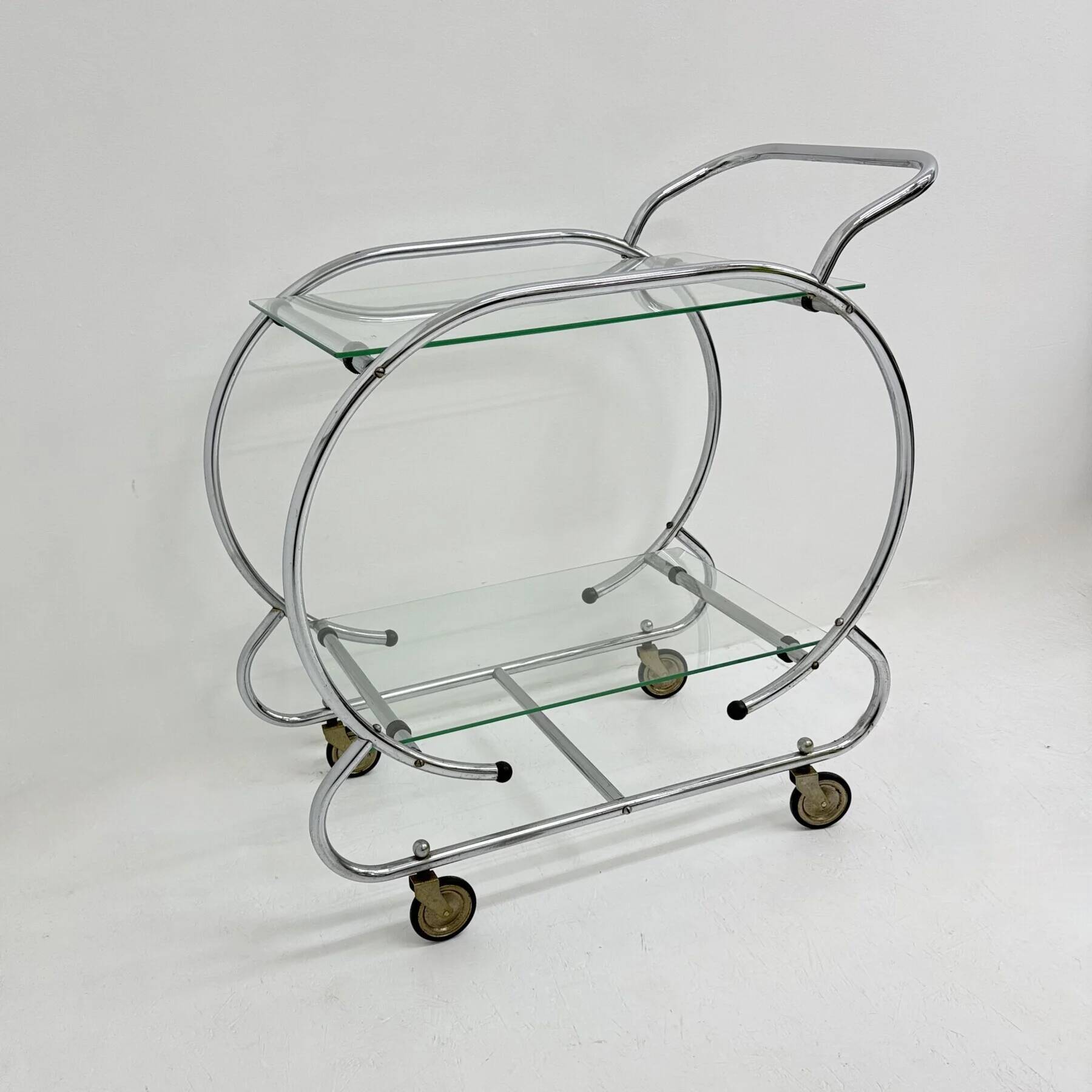 Art deco bar cart trolley chrome tubular, 1930s
