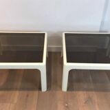 Pair of large white lacquered fiberglass side tables. Poschinger