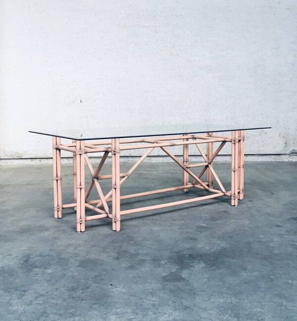 Organic Monumental Faux Bamboo Glass Top Dining Table in the style of McGuire, 1980s