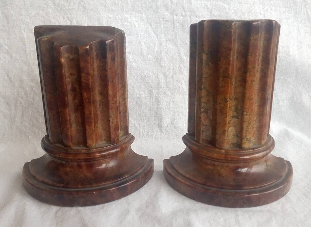 Genuine Red Alabaster Marble Italian Bookend Column Shaped Pair