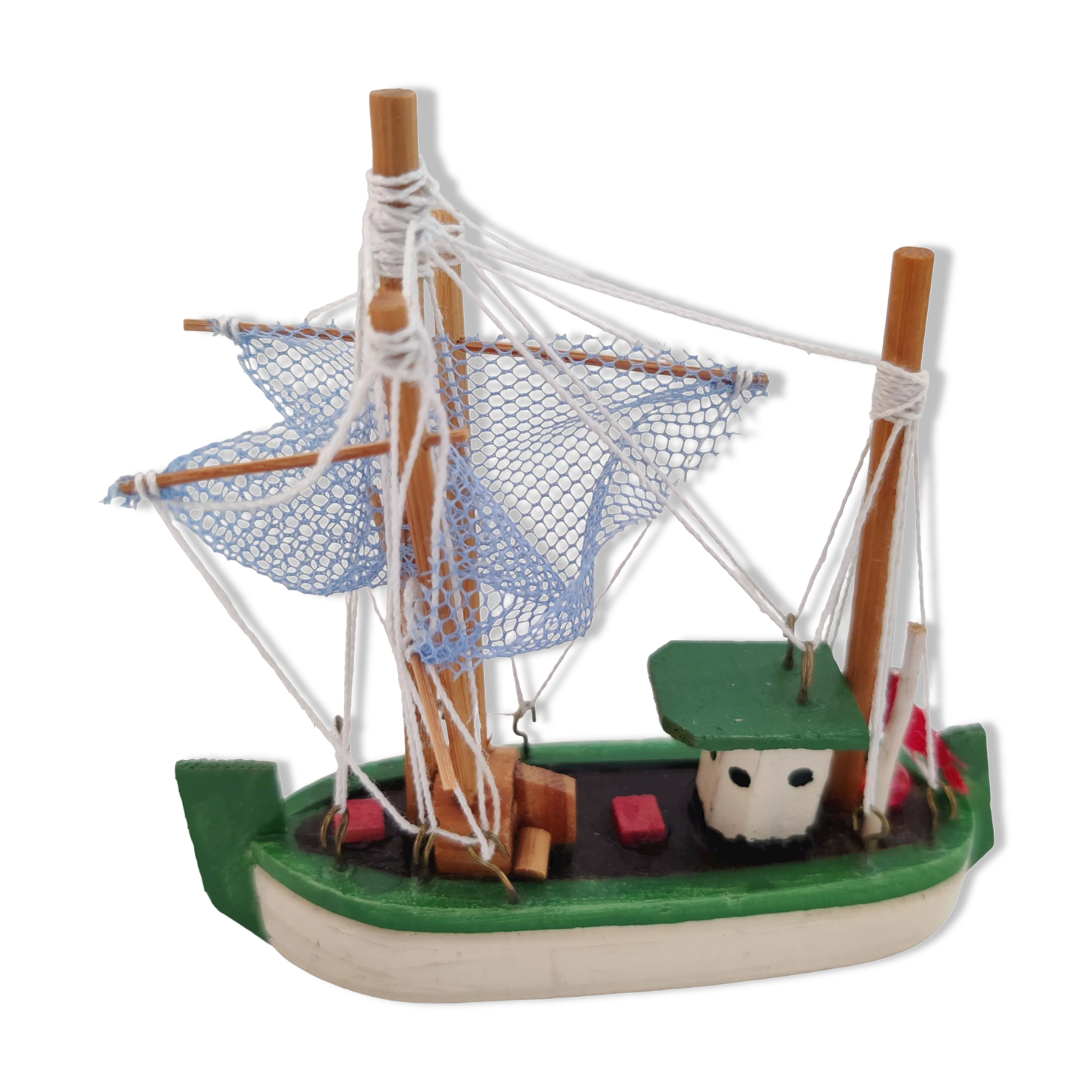 Fishing boat trawler Vintage painted wood