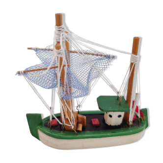 Fishing boat trawler Vintage painted wood