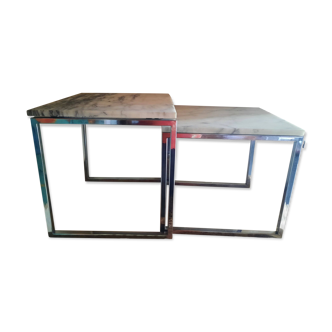Set of 2 marble and chrome tables