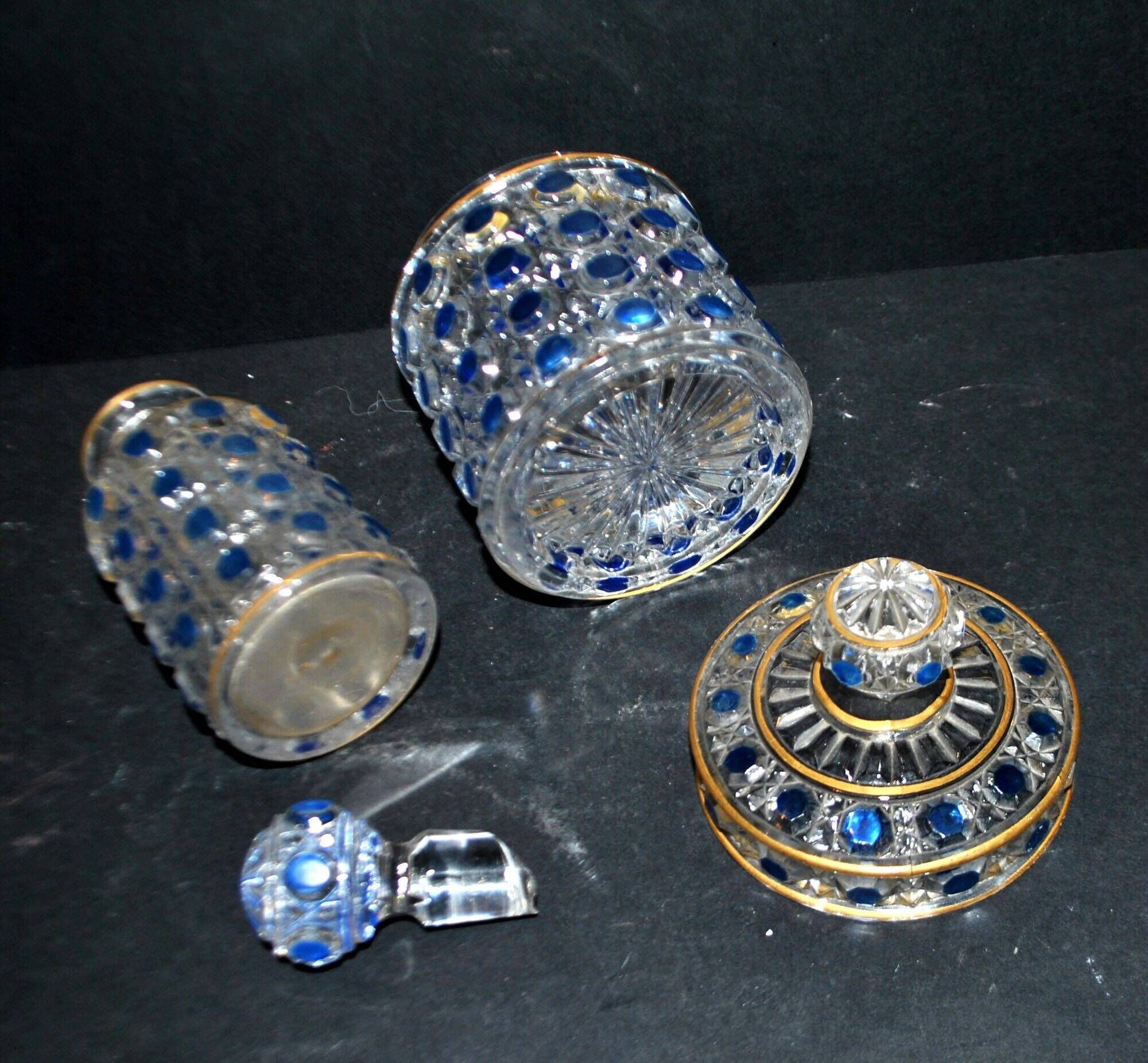 Baccarat bottle and box, antique diamond gemstones in moulded crystal, signed.