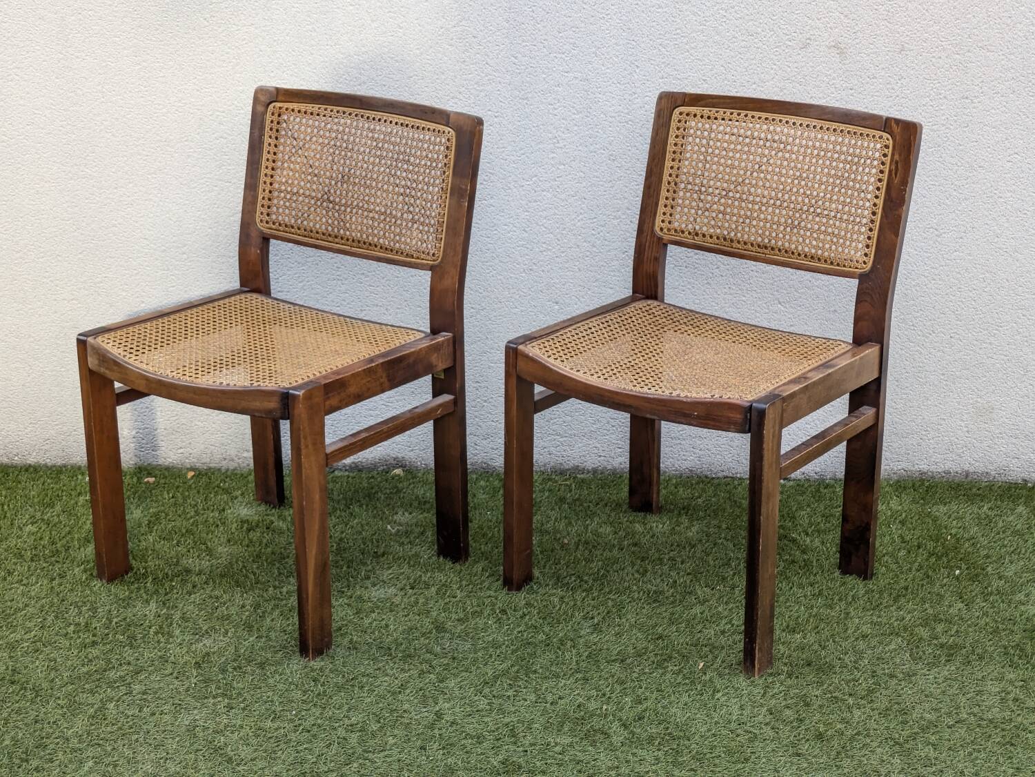 Pair of vintage Baumann caned chairs, Symphonie model