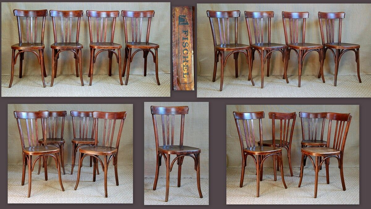 Set of 4 chairs bistro Fischel Wissembourg, 1930s