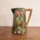 Ancien Pichet Carafe Faïence Céramique Barbotine Onnaing Vert Rose Fleurs
