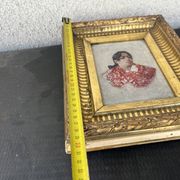 Old Table XIX Portrait of a Woman in Traditional Costume - Signed Célest
