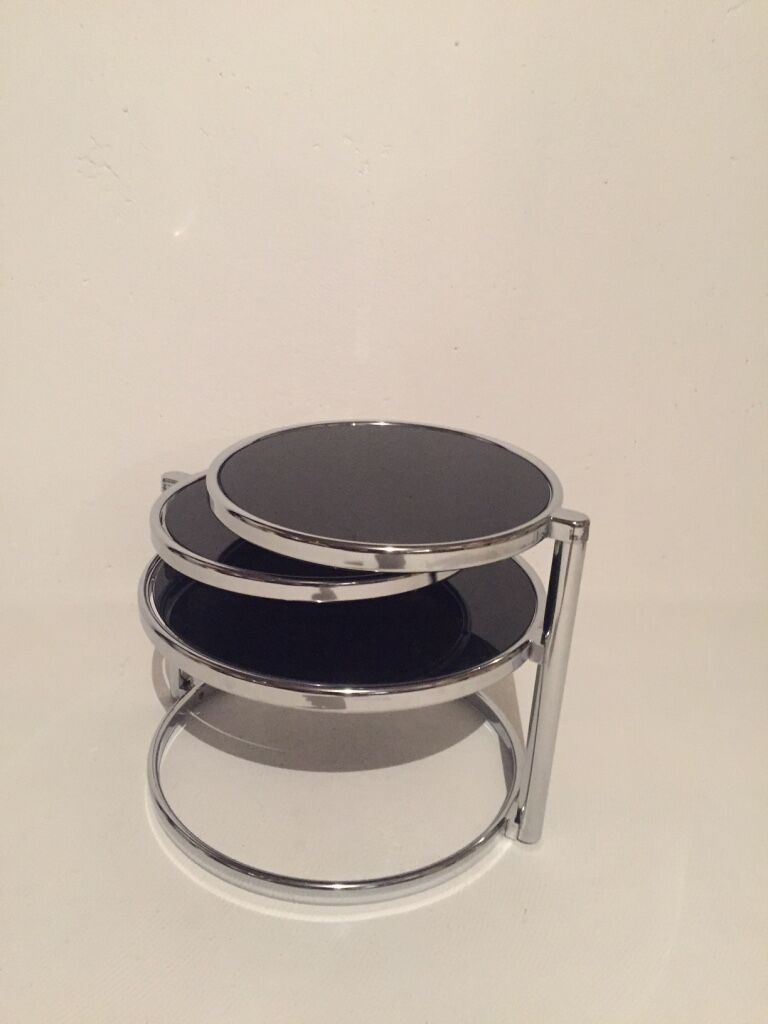 3-plate swivel coffee table in 1970s glass and chrome