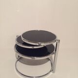 3-plate swivel coffee table in 1970s glass and chrome
