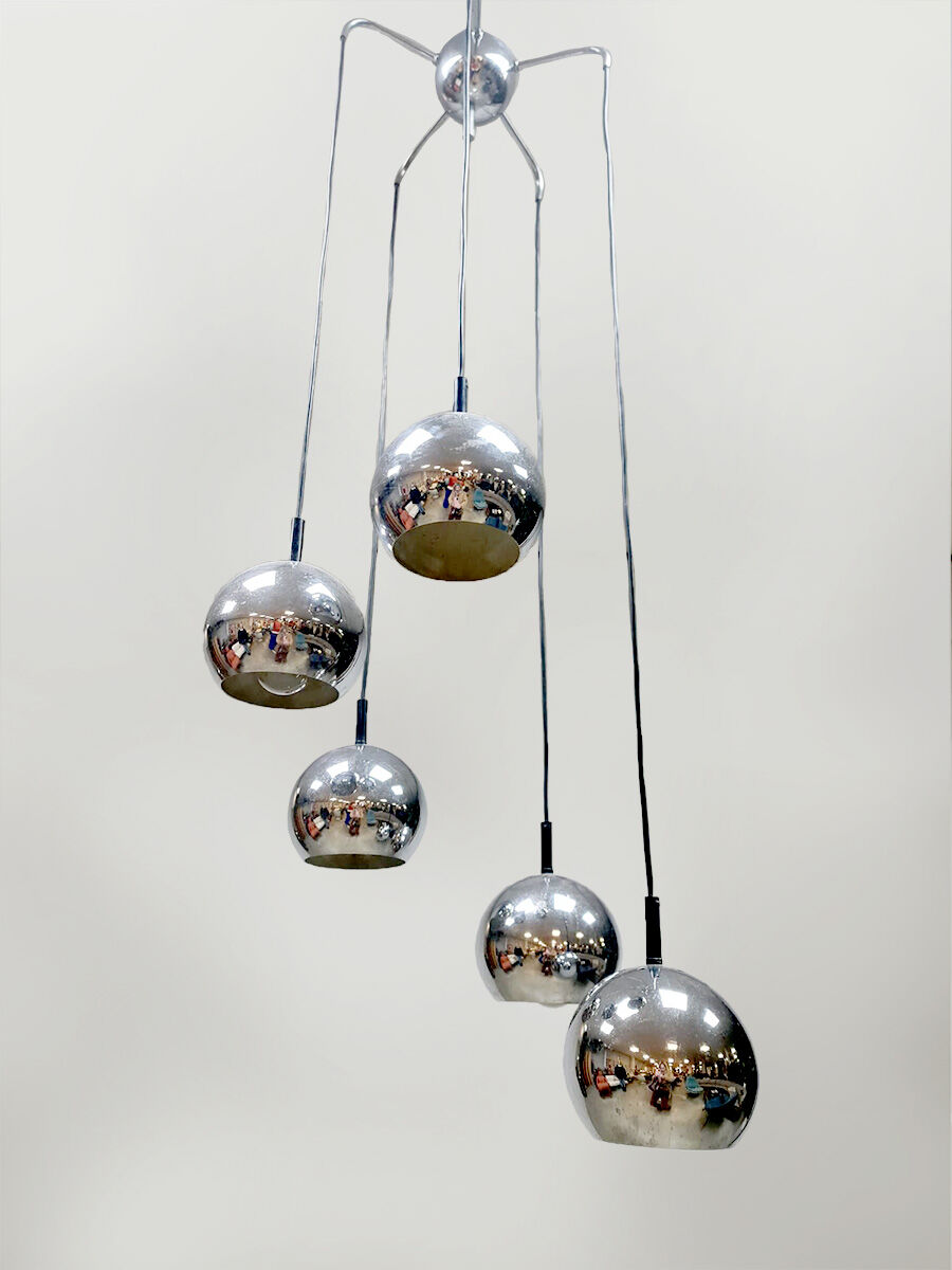 Vintage chrome cascade pendant '70's silver globes'