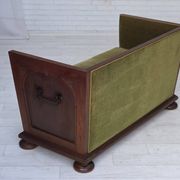 1950s, Danish 2-seater sofa, original green furniture velour, oak wood.