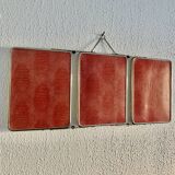 Vintage 1950s beveled barber triptych mirror in grenadine - 21 x 49 cm