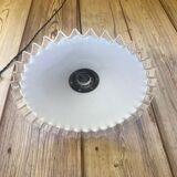 White opaline pendant lamp with transparent toothed edge