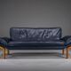 Danish teak and navy blue leather 3-seater sofa from Komfort, 1970s