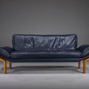 Danish teak and navy blue leather 3-seater sofa from Komfort, 1970s