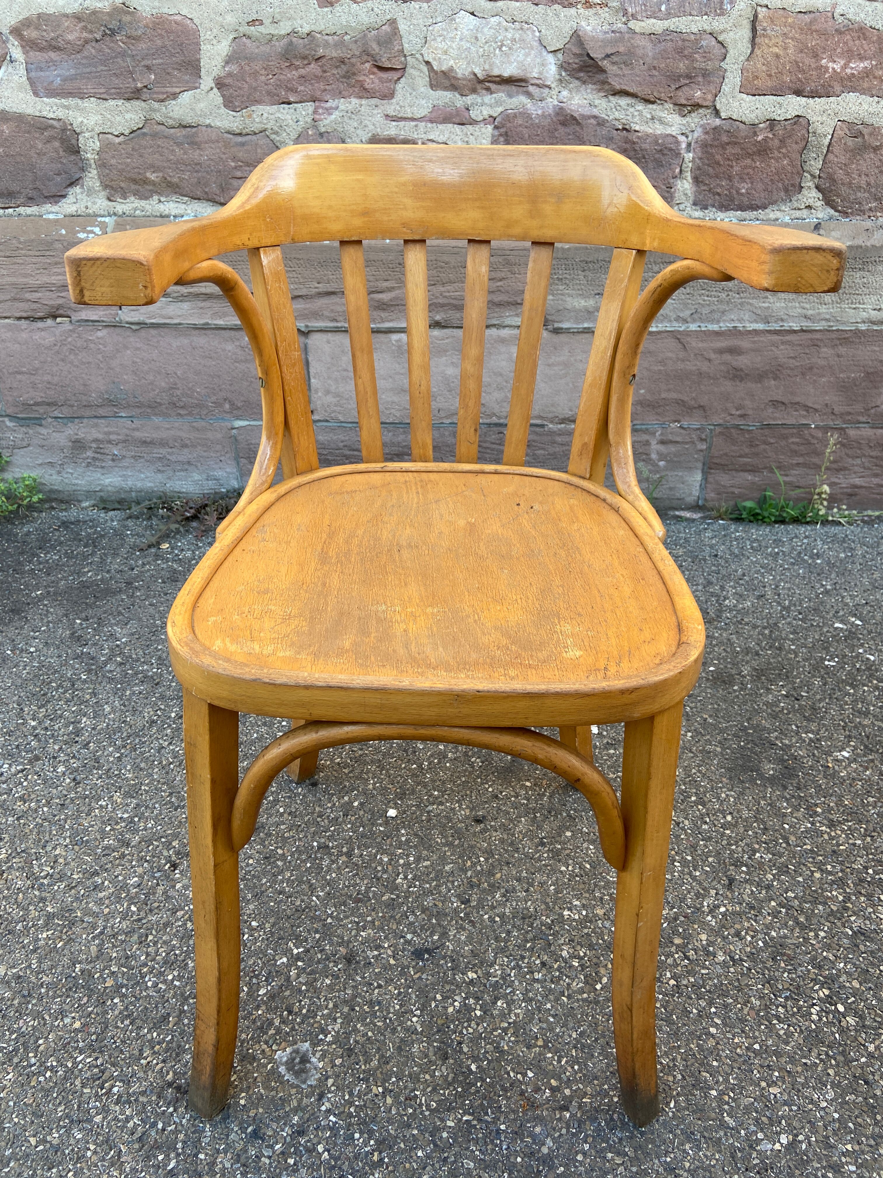 American office style armchair Viennese curved wood FISCHEL THONET 1950
