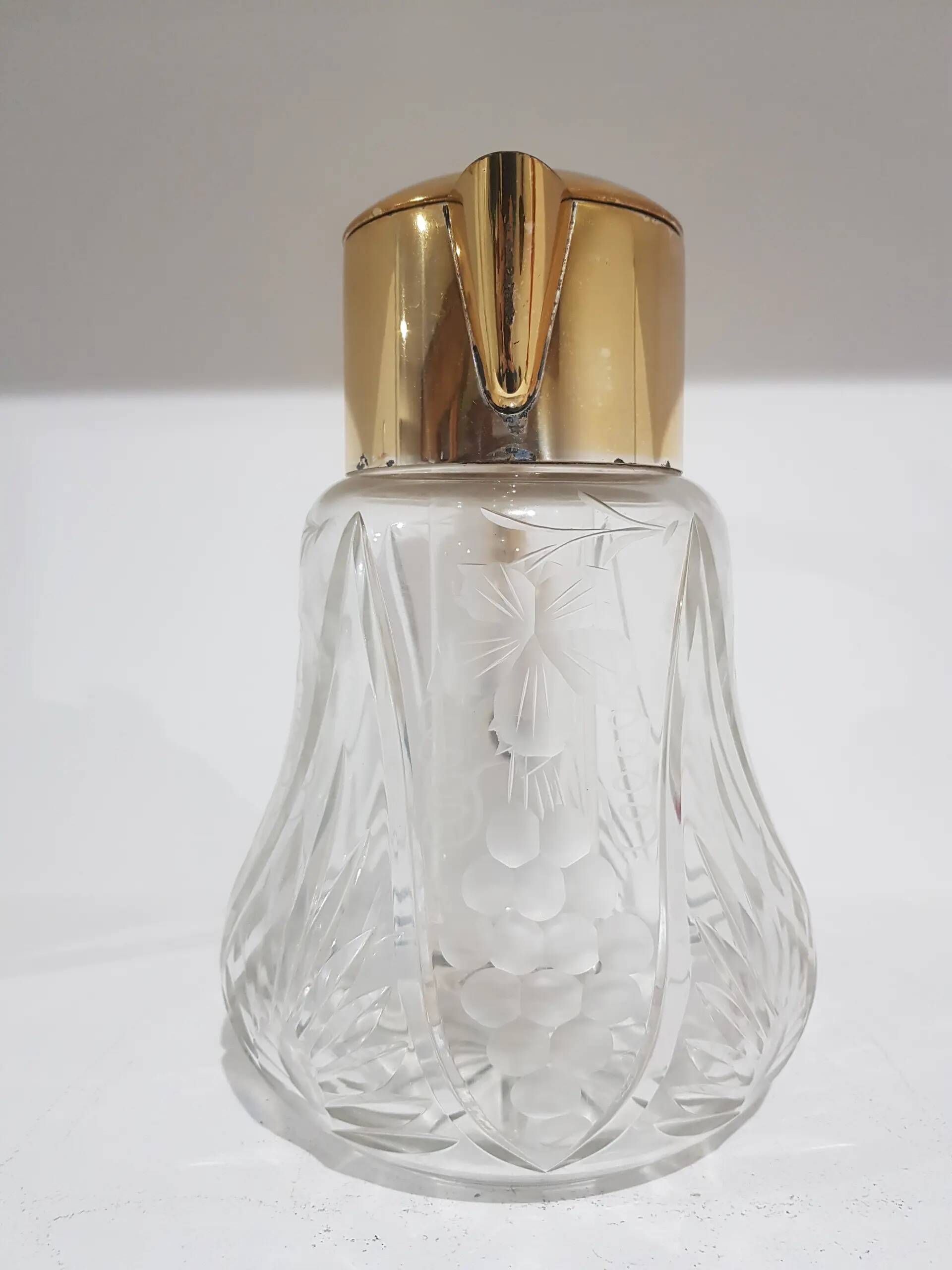 Carafe, transparent crystal, gilded brass, Germany, 1950s
