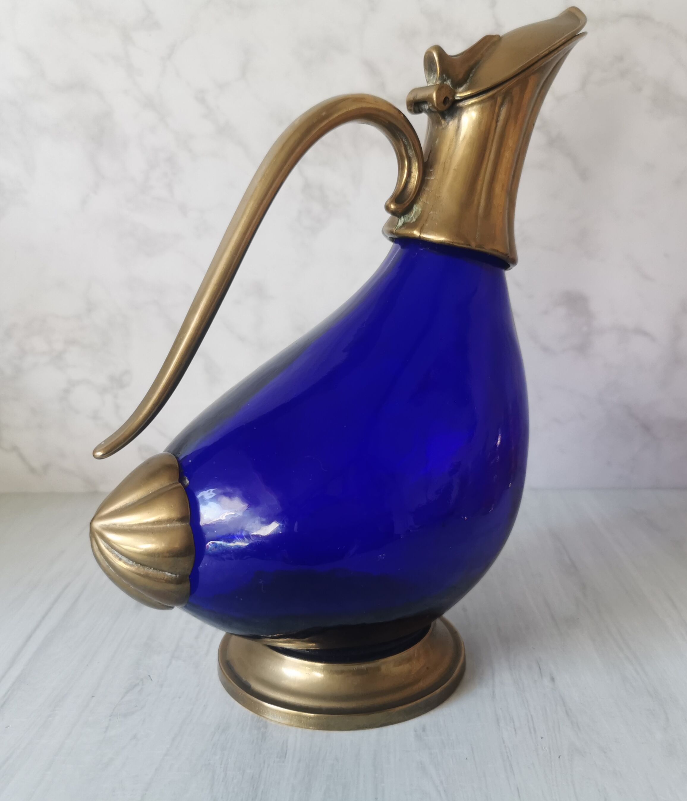 Glass and brass decanter