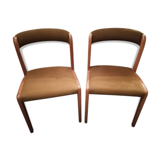 Lot of 2 Scandinavian chairs velvet teak 1960