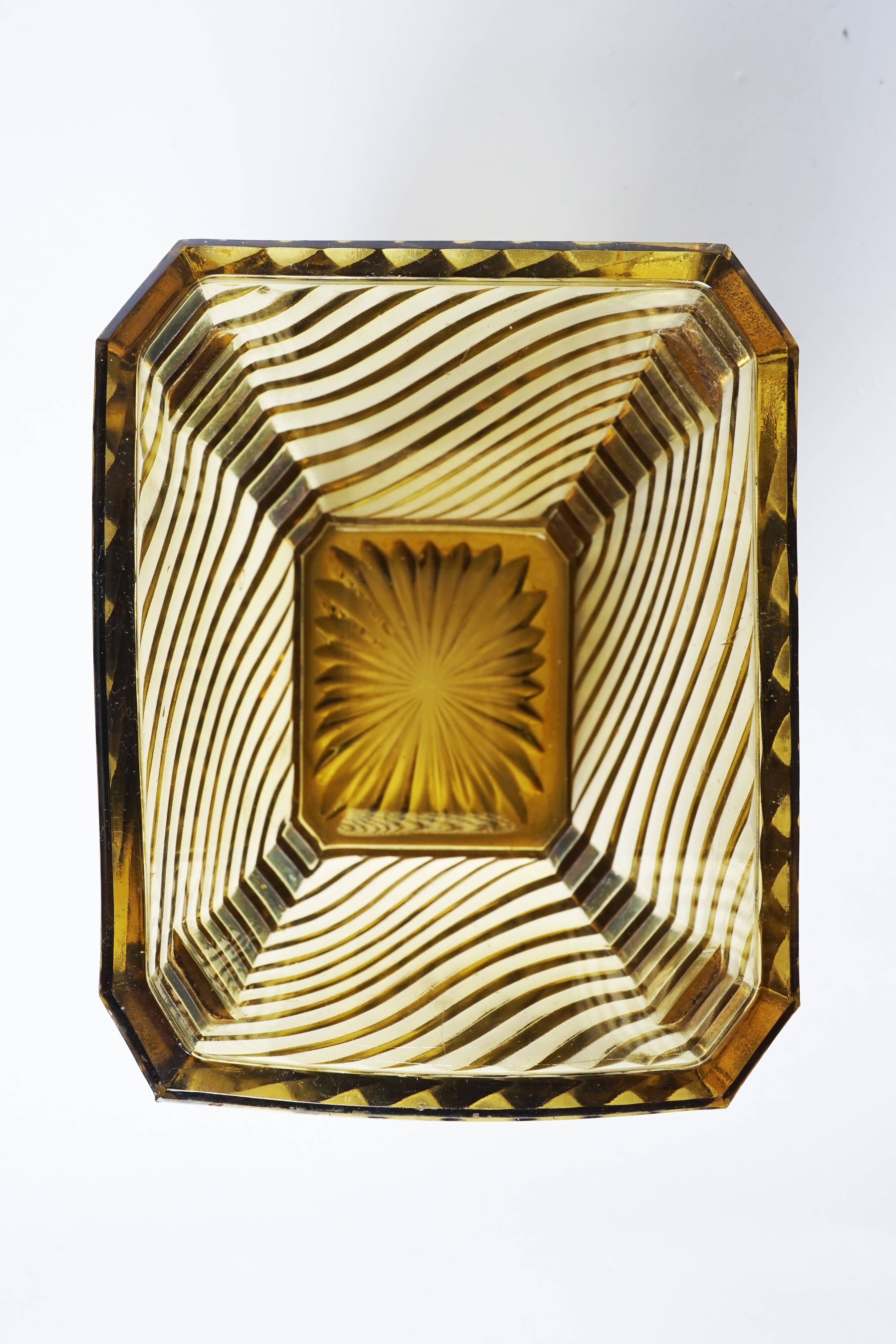 Rectangular vase yellow glass with gold groove