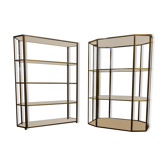 Duo of brass and glass showcases