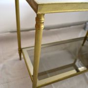 Side table, low table, gold brass, smoked glass, 70s.